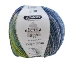 Patons Sierra Crochet & Knitting Yarn 8 Ply, Glacier Leak- 150g Acrylic Wool Yarn Blend Yarn