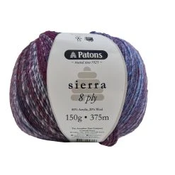 Patons Sierra Crochet & Knitting Yarn 8 Ply, Purple Mountain- 150g Acrylic Wool Yarn Blend Yarn