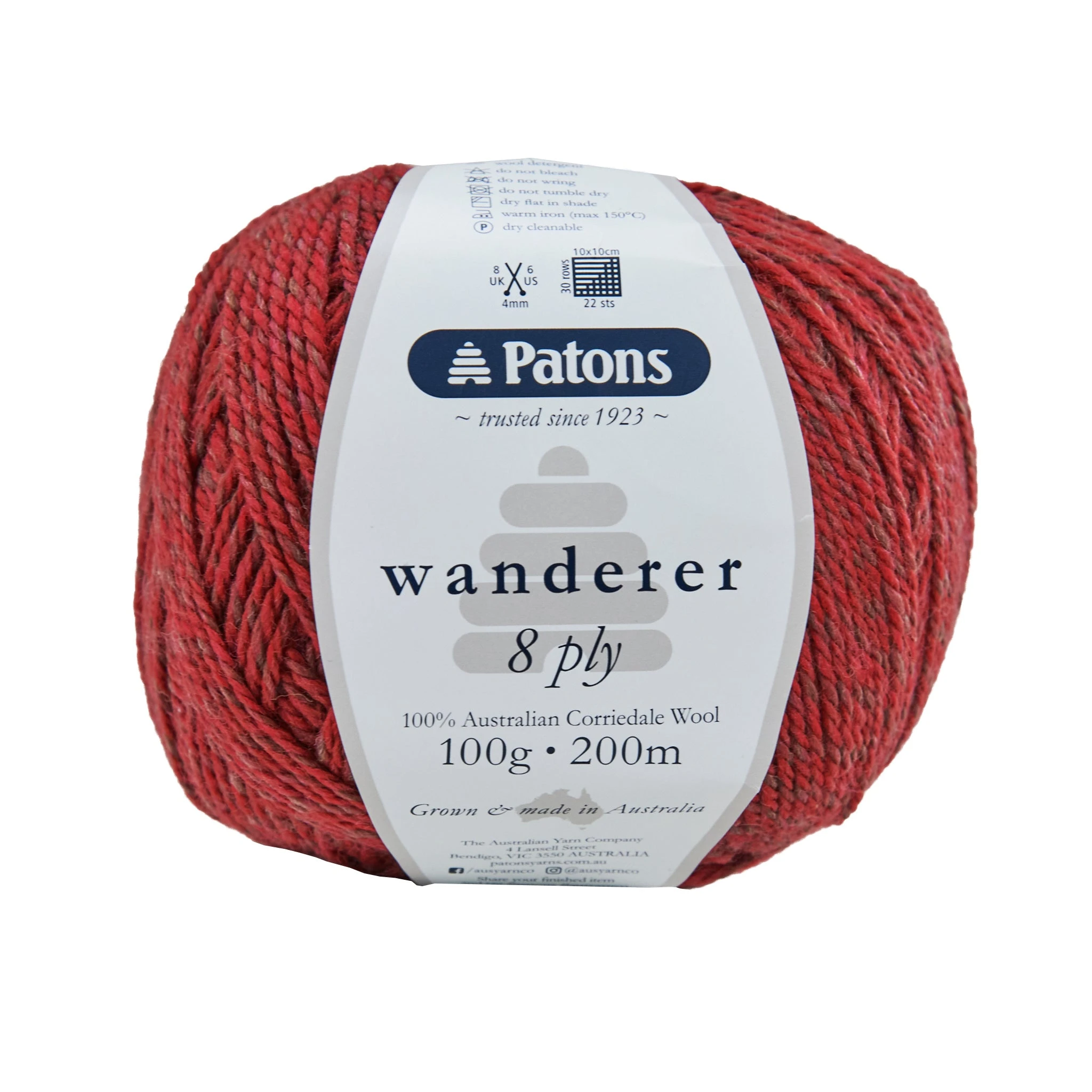 Patons Wanderer Crochet & Knitting Yarn 8 Ply, Red Rock- 100g Corriedale Wool Yarn Yarn