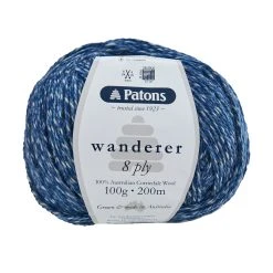 Patons Wanderer Crochet & Knitting Yarn 8 Ply, Blue Gum- 100g Corriedale Wool Yarn
