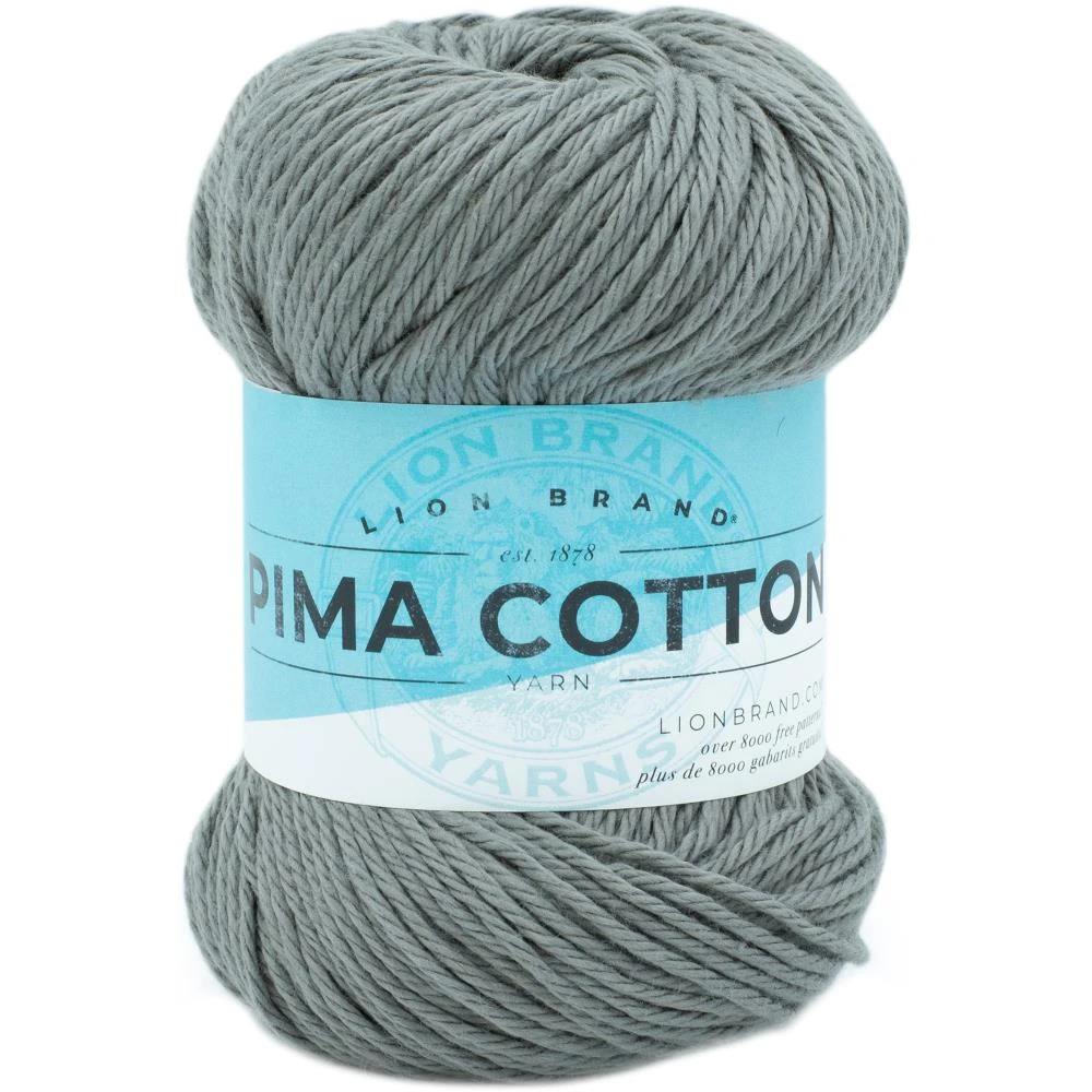Lion Brand Pima Cotton Crochet & Knitting Yarn, Pewter- 100% Cotton Yarn 85g