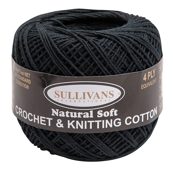 Sullivans Crochet And Knitting Yarn 4ply, Black- 50g Cotton Yarn