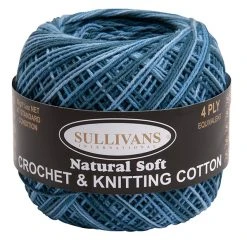 Sullivans Crochet And Knitting Yarn 4ply, Variegated Blue- 50g Cotton Yarn
