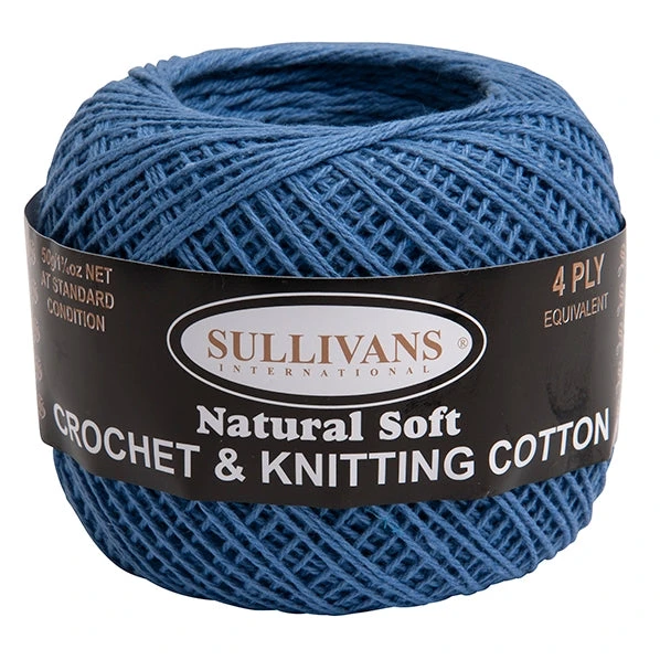 Sullivans Crochet And Knitting Yarn 4ply, Blue- 50g Cotton Yarn