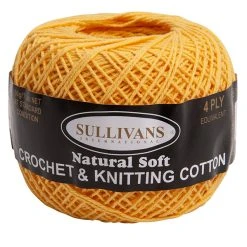 Sullivans Crochet And Knitting Yarn 4ply, Daffodil- 50g Cotton Yarn