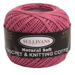 Sullivans Crochet And Knitting Yarn 4ply, Tea Rose- 50g Cotton Yarn