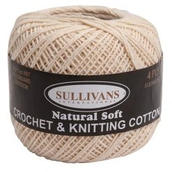 Sullivans Crochet And Knitting Yarn 4ply, Cream- 50g Cotton Yarn