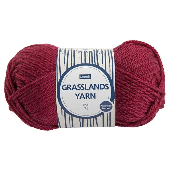 Lincraft Grasslands Crochet & Knitting Yarn 8ply, Cherry- 50g Merino Wool Yarn