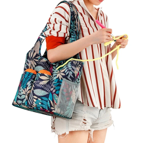 Mayd Knitting Tote Bag, Urban Jungle- Shoulder Carry Straps - Image 6