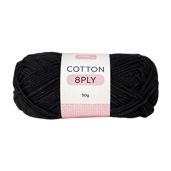 Makr Cotton Crochet & Knitting Yarn 8ply, Black- 50g Cotton Yarn