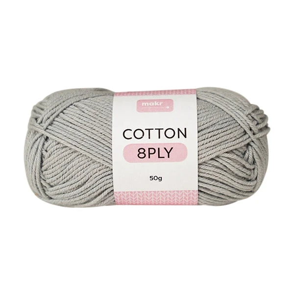 Makr Cotton Crochet & Knitting Yarn 8ply, Silver- 50g Cotton Yarn